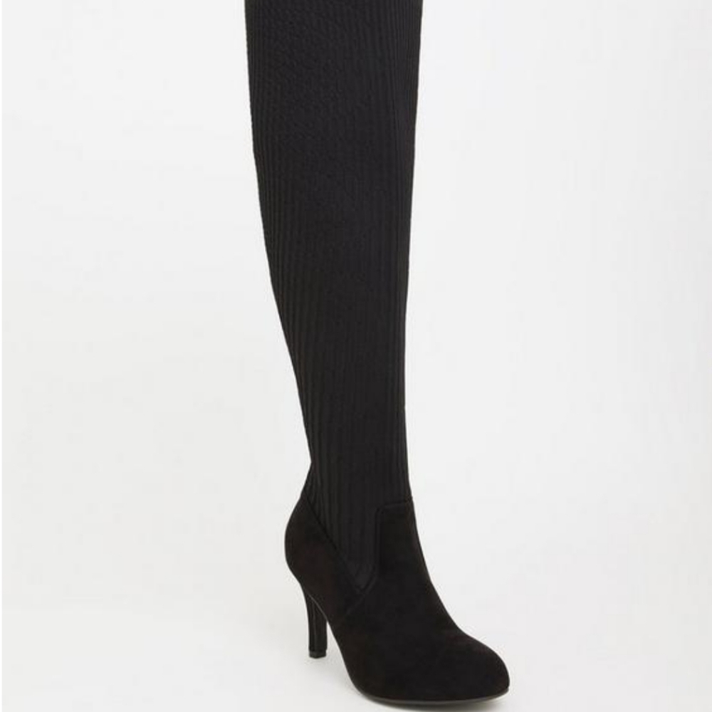 Black Sock-Knit Over The Knee Boot (WW & Wide Calf) 10 Torrid